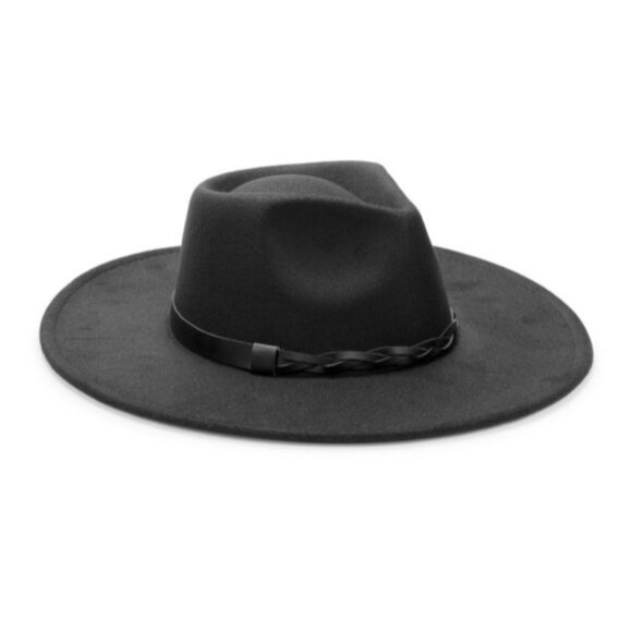 Western Faux Suede Wide Brim Fedora, Woven Belt Adjustable San Diego Hat Co NWT